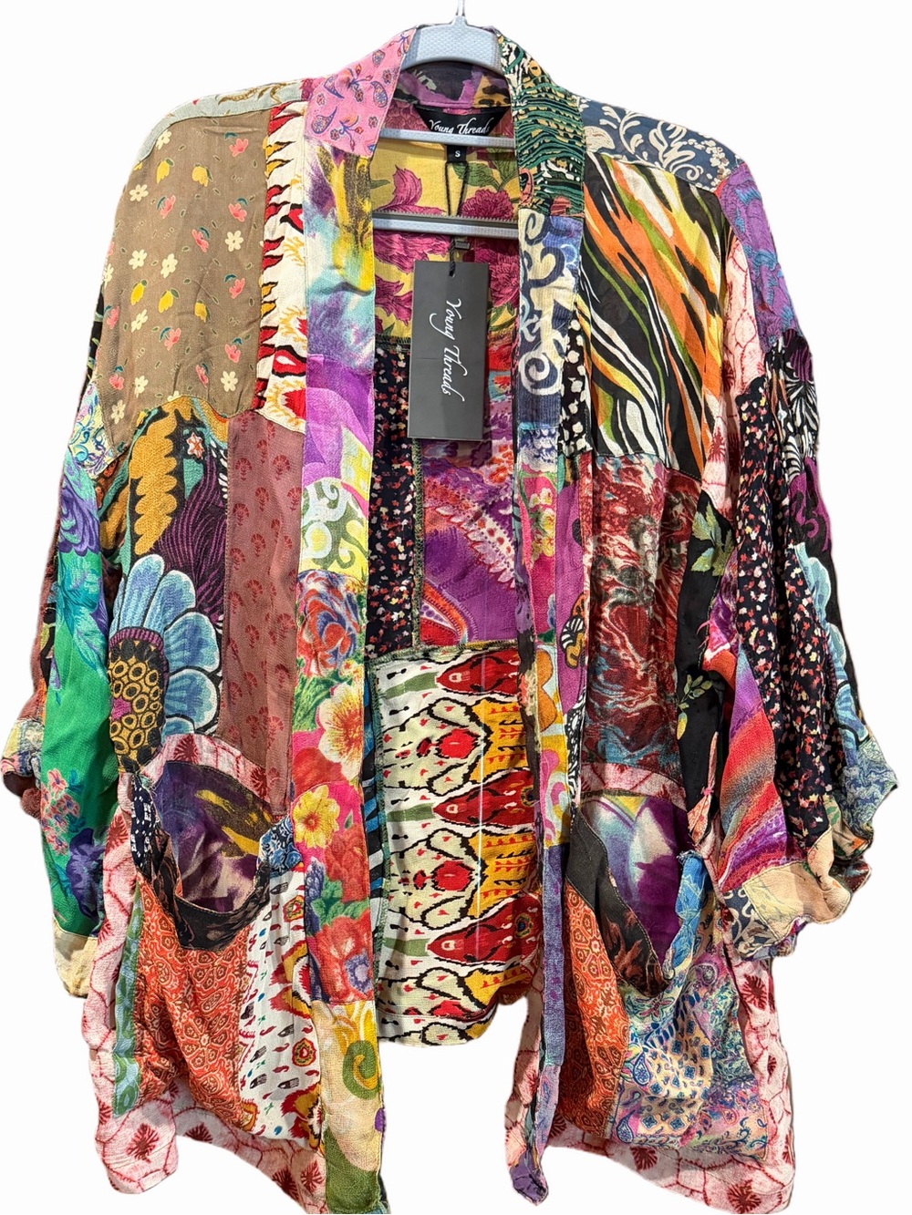 Young Threads Multicolor Patchwork Sheer Kimono Jacket
